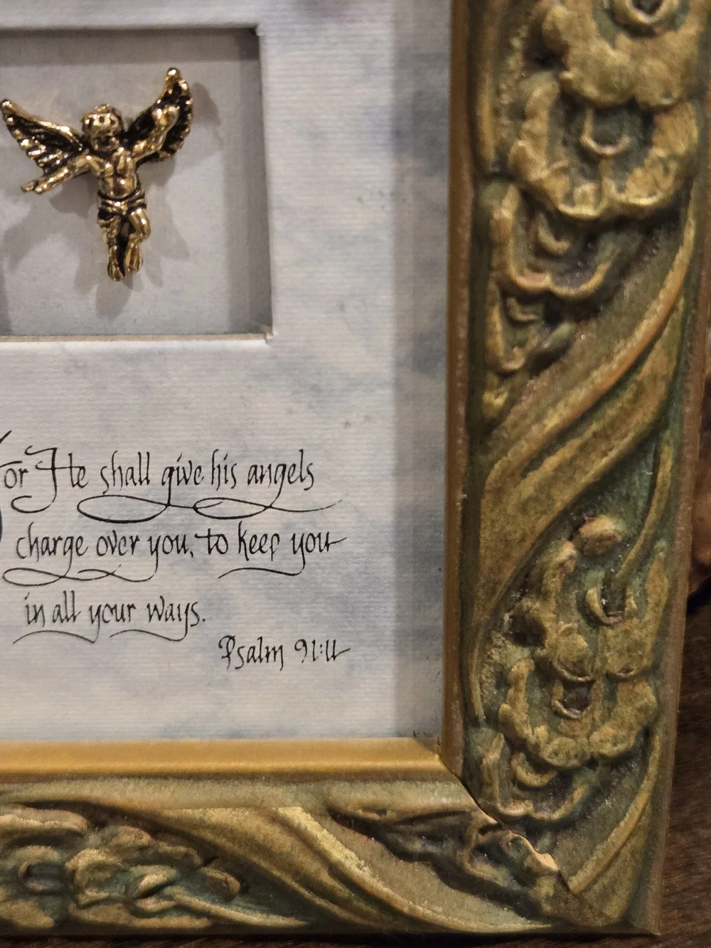 Gold and Green Ornate With Gold Angel Shadow Box Frame - Home Accents